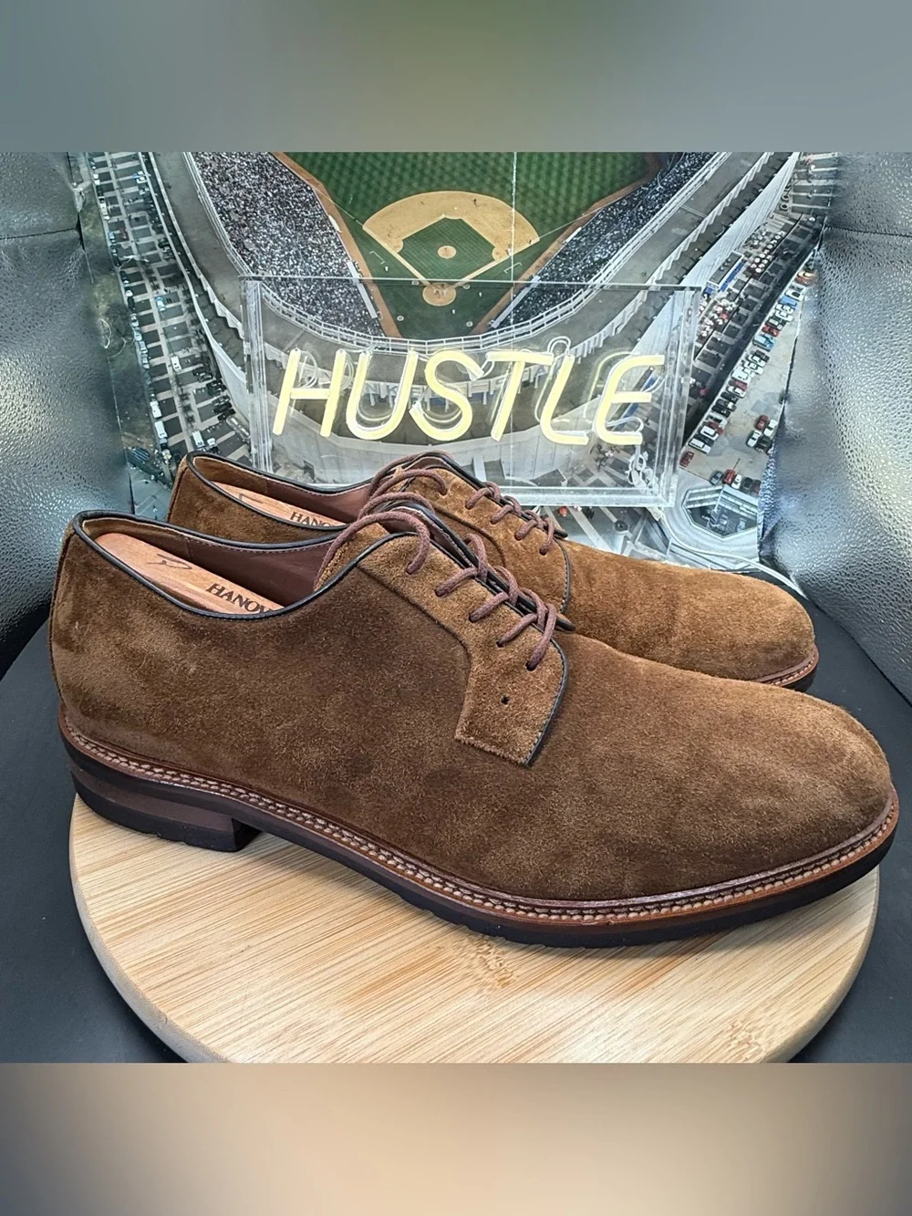 JOHNSTON & MURPHY MEN'S HARTFORD PLAIN TOE OXFORD SNUFF SUEDE SZ 12